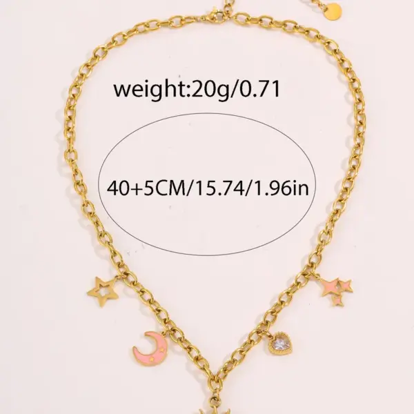 Wholesale Moon Pattern Waterproof Necklace For Adults, 304 Stainless Steel With 18K Gold Plated Finish And Zircon Inlay, Woven Chain
