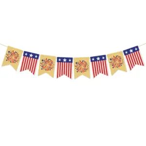 1 String of Burlap Flags, L-00523-3