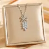 Wholesale Fashionable Titanium Steel Necklace With Embedded Diamonds Feathers Bohemian Style Simple Design For Women Jewelry Accessory