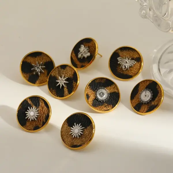oly-5cad4f716e1648b7994c243fab9dbd52 Wholesale 18K Gold Plated 304 Stainless Steel Vacuum Electroplating (In-Furnace) Rhinestone Eight-Pointed Star Sun Bee Mixed Color (Jewelry Metal Contrast) Oil Drop Bohemian Style (Floral Print) Earrings For Women Independence Day