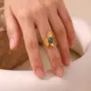 Wholesale Foldable Design Ring Natural Turquoise Inlaid Geometric Flower Edge Round Ring For Women Asymmetric Vacuum Plating