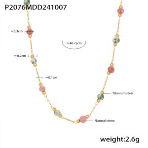 P2076-pink green natural stone necklace (natural stone color is slightly different, mind carefully shot)