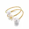 Wholesale Adjustable Women’s Flower Ring With Waterproof 304 Stainless Steel, PVD Coating, Golden Plating, And Artificial Pearl
