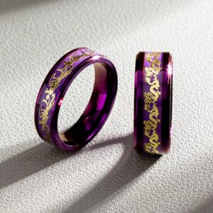Wholesale Douyin Internet Celebrity Popular Jewelry Inlaid with Dragon and Phoenix Pattern Purple Titanium Steel Nine Purple Fire Ring Couple Ring Bracelet