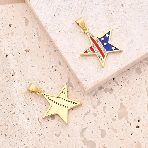 Wholesale 1 Pc/Package 16x10mm 22x20mm 25x11.5mm 3mm 5x3mm Copper Zircon 18K Gold Plated Pentagram Balloon American Flag Polished Pendant