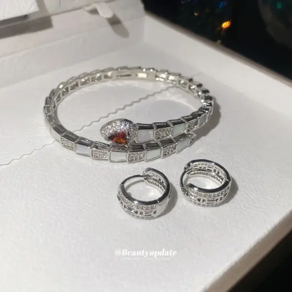 Wholesale Snake Pattern Jewelry Set For Women In Silver Copper With Zircon Inlay, 1 Set
