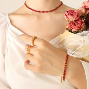 P1163-Red zircon necklace -37cm