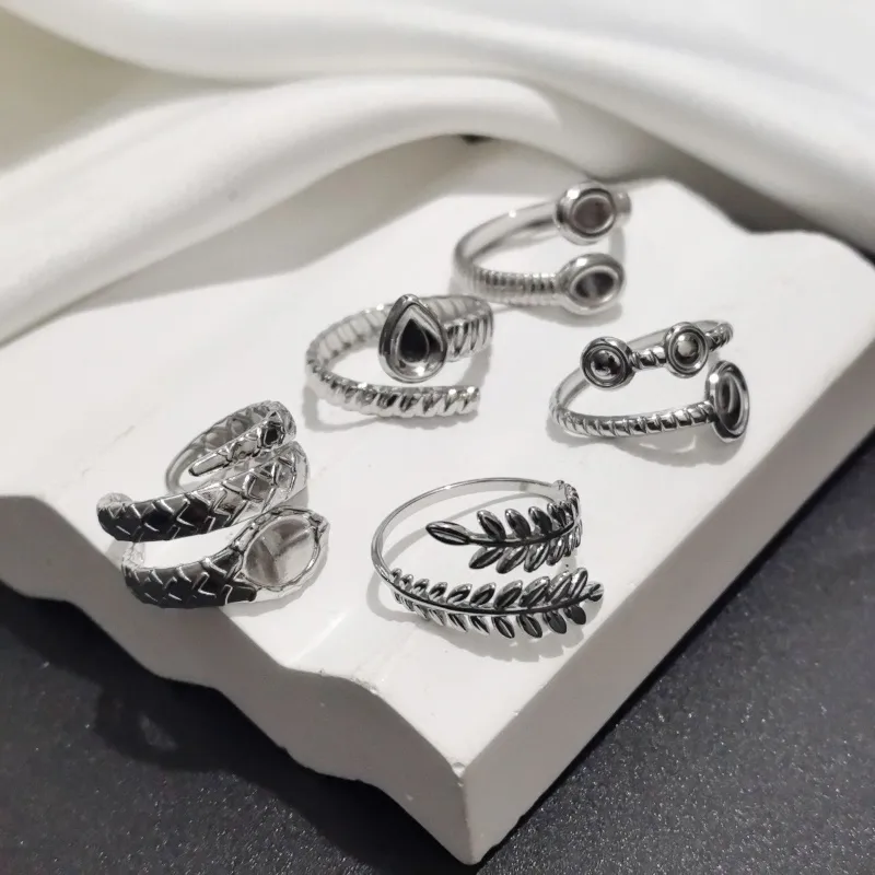 Wholesale Plasma Plated Steel Color 304 Stainless Steel Dot Leaf Open Ring For Women Eye Crown Waterproof Non-Fading Unisex