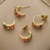 Wholesale Colorful Zircon Earrings Luxury Niche Design High-End Feelings Mosquito Coil Tray No Piercing Rainbow Clip C-Shape Women's Earrings