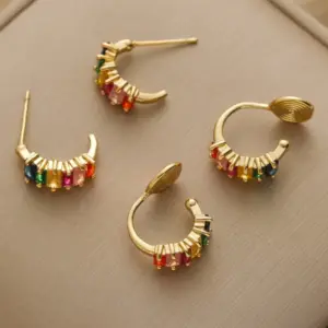 Wholesale Colorful Zircon Earrings Luxury Niche Design High-End Feelings Mosquito Coil Tray No Piercing Rainbow Clip C-Shape Women's Earrings