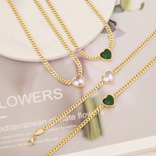 Wholesale Fashion Heart Shape Stainless Steel Inlay Zircon Bracelets Necklace 1 Piece