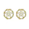 Wholesale Three-dimensional Flowers Stud Earrings For Women, Electroplated Copper With Golden Plated Finish And Zircon Inlay