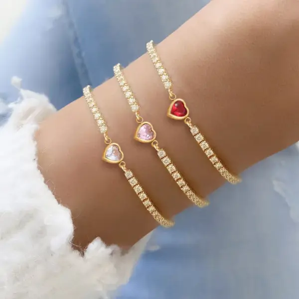 Wholesale Jewelry Elegant Simple Style Heart Shape Artificial Crystal Copper Artificial Crystal Slider Chain Bracelets