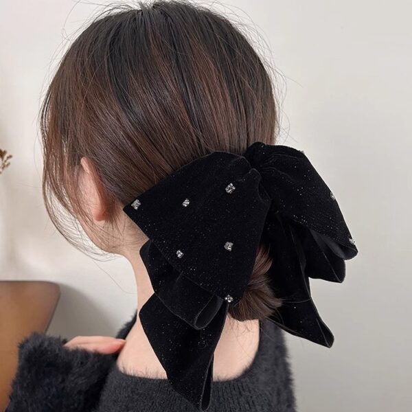 oly-5d242b601ea16cfc4764fae179f80e24 Wholesale French High-grade Velvet Bow Grab Clip Style Head Refined Hairpin Shiny Rhinestone Elegant Headwear