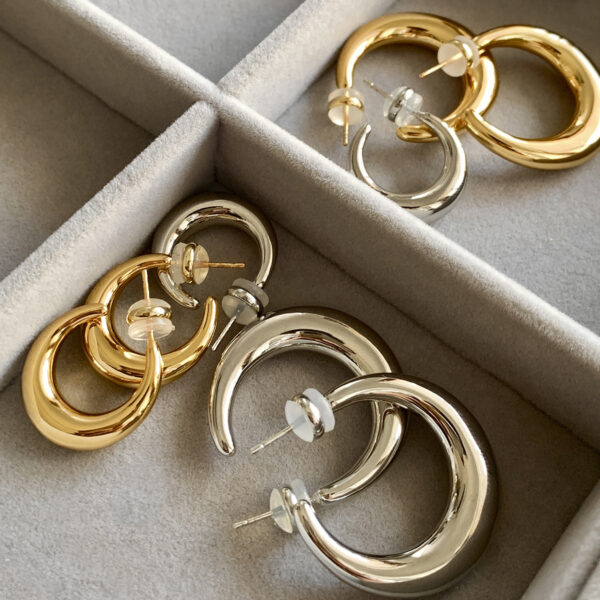 Wholesale Super texture glossy cold style metal circle earrings silver needle earrings female s925 silver earrings