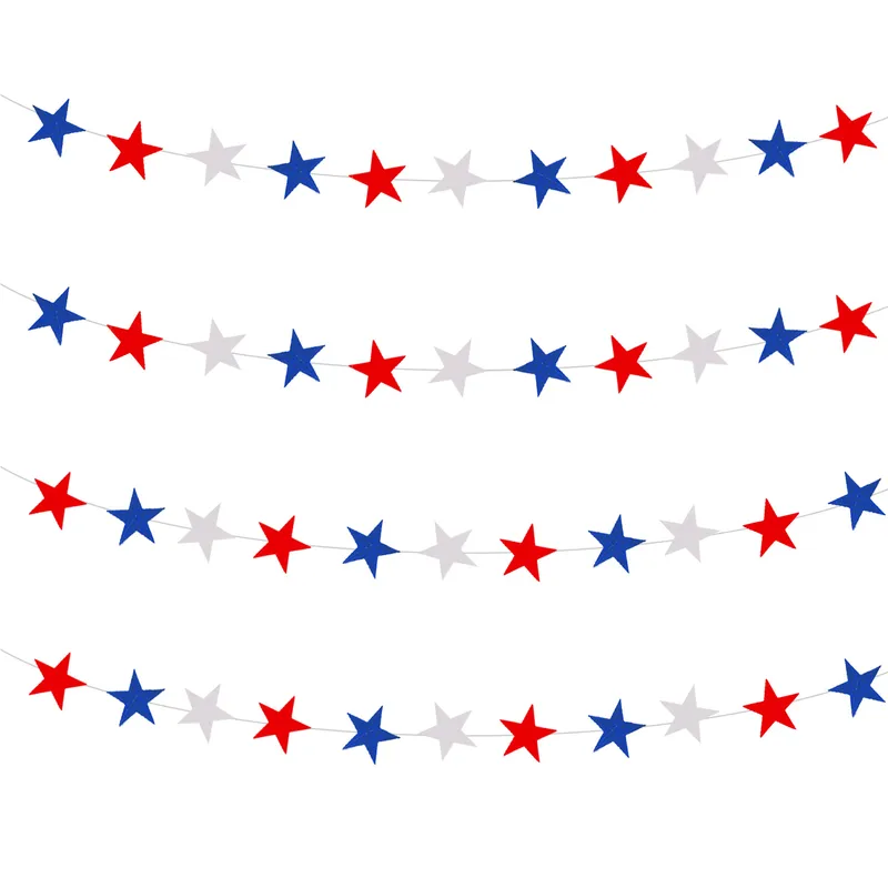 Wholesale 71st National Day Celebration Decoration American Party Supplies Red Blue White Star Bunting Hanging Decoration Customizable Holiday Decorations