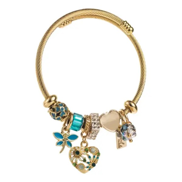 Wholesale PVD Coated 14K Gold Plated Heart Shape 304 Stainless Steel Alloy Vacation Classic Style Waterproof Non Tarnish 304 Stainless Steel Bangle