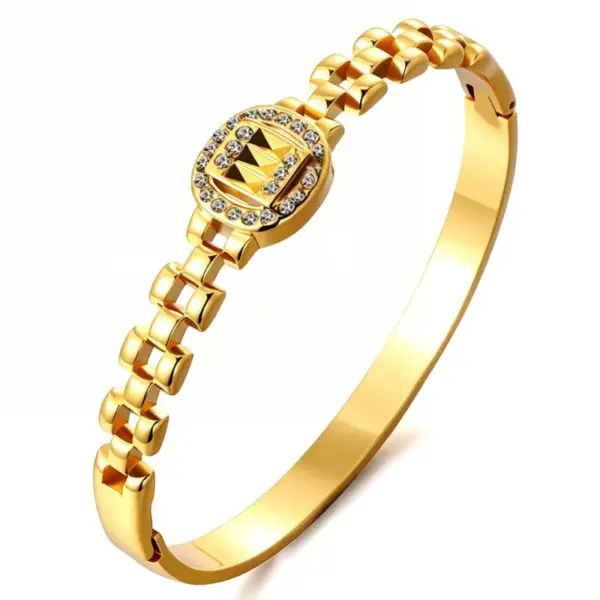 Wholesale Heart Shape Waterproof Non Tarnish Gold Bangle For Women In Simple Style With Artificial Rhinestones, 304 Stainless Steel