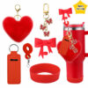 oly-5d71558d0e6aa78b8bb26d0e41a5eed7 Wholesale Stanley Valentine's Day Love Hair Ball Pendant Silicone Cup Cover Bow Straw Plug Couple Heart-shaped Keychain
