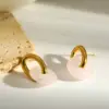 Wholesale Circle Stud Earrings For Women In 18K Gold Plated 304 Stainless Steel With Natural Stone Inlay