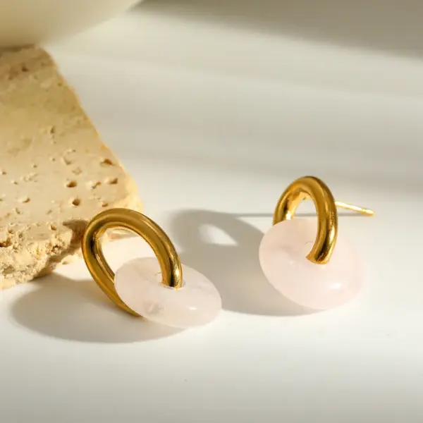 Wholesale Circle Stud Earrings For Women In 18K Gold Plated 304 Stainless Steel With Natural Stone Inlay