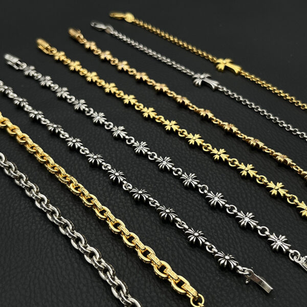 Wholesale Vintage copper bracelet with sword, letter dice, scout flower, gold cross for men and women.