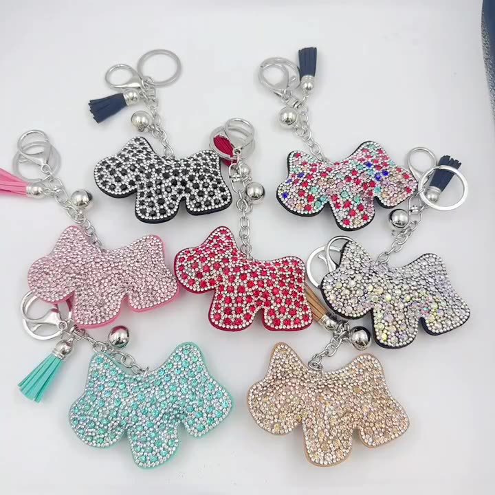 Wholesale Cross-border creative cute diamond-studded puppy keychain shiny bag rhinestone pendant tassel accessories gift