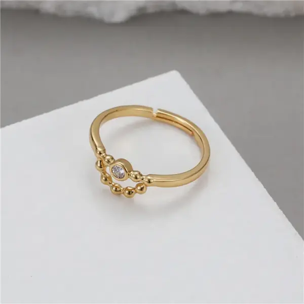 Wholesale Round Open Ring For Women In Copper With 14K Real Gold Electroplated Finish Featuring Zircon Inlay