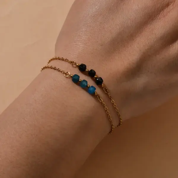 Wholesale Minimalist 304 Stainless Steel Chain Handmade Natural Stone Vacuum Electroplated Real Gold Geometric Pattern Bracelet French Niche Thin Chain Square Gemstone Personalized Jewelry For Women Bohemian Style