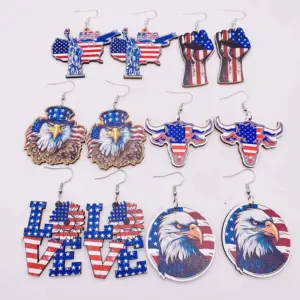 Wholesale Wooden Eagle Sunflower Love Western Cowboy Skull Stud Earrings Independence Day American Theme Geometric Animal Acrylic Jewelry