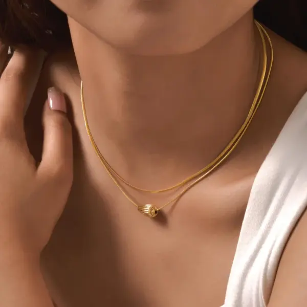 Wholesale Jewelry Retro Simple Style Water Droplets 201 Stainless Steel Snake Chain Double Layer Necklaces