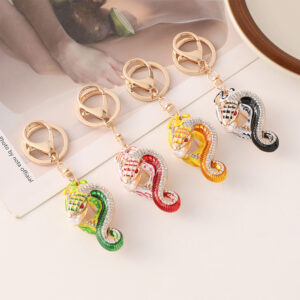 Wholesale Creative Color Diamond-encrusted Zodiac Snake Car Keychain Zodiac Animal Bag Pendant Small Gift