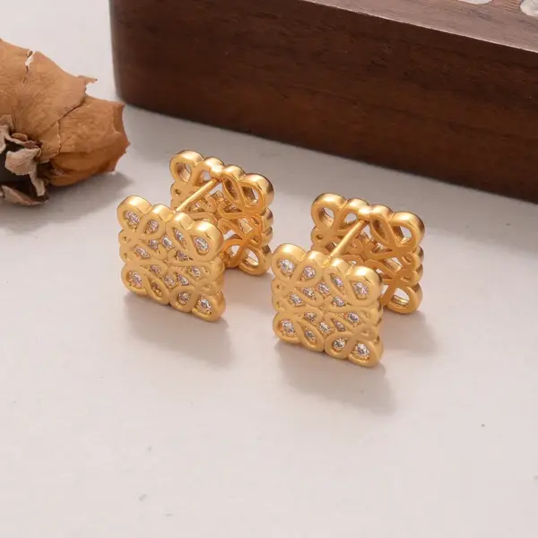 Wholesale Hypoallergenic Letter Stud Earrings For Women In Copper With KC Golden UV Plating And Zircon Inlay