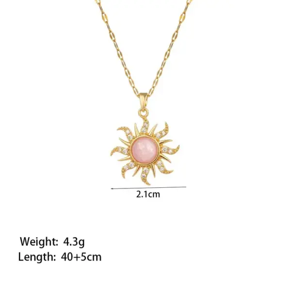 Wholesale Sun Pattern Inlay Pendant Necklace For Women With 18K Gold Plated Copper And Artificial Rhinestones, Lip Chain