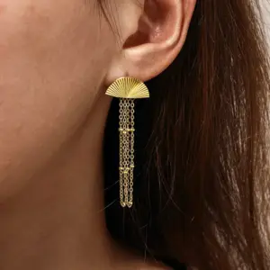 Wholesale Roman Style Sector Earrings For Independence Day, 304 Stainless Steel With 18K Real Gold Plated Coating 0.03µm Featuring Pearl Inlay