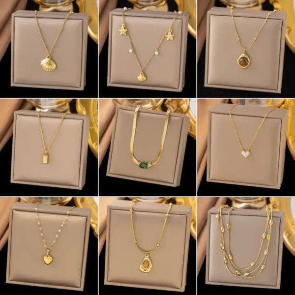 Wholesale 【Hot-Selling Necklace 1】Dongguan Full Titanium Steel Jewelry Light Luxury Fashion Versatile High-End Simple Jewelry With Rhinestones