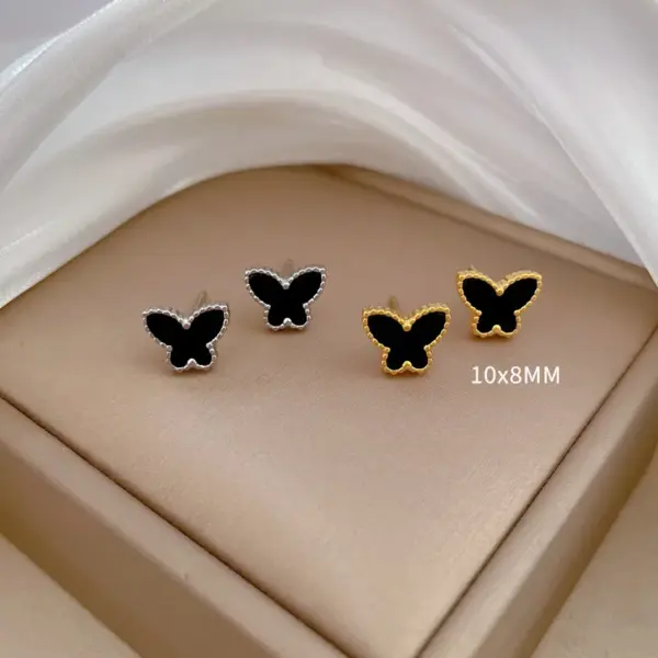 Wholesale PVD Coated Real Gold Plated Butterfly Titanium Steel Sweet Waterproof Non Tarnish Ear Studs