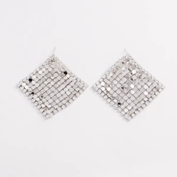 Wholesale Fashion 925 Silver Pin Inlaid Diamond French Earrings Crystal Rhombus Design Rose Gold