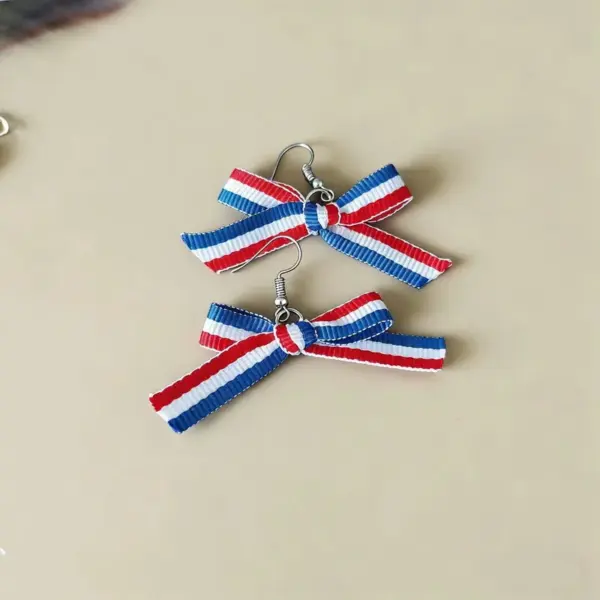 Wholesale American Flag Tassel Earrings For Independence Day, Unisex Design With Red Seed Bead Inlay And Zinc Alloy Ear Pins