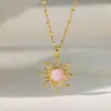 Wholesale Sun Pattern Inlay Pendant Necklace For Women With 18K Gold Plated Copper And Artificial Rhinestones, Lip Chain