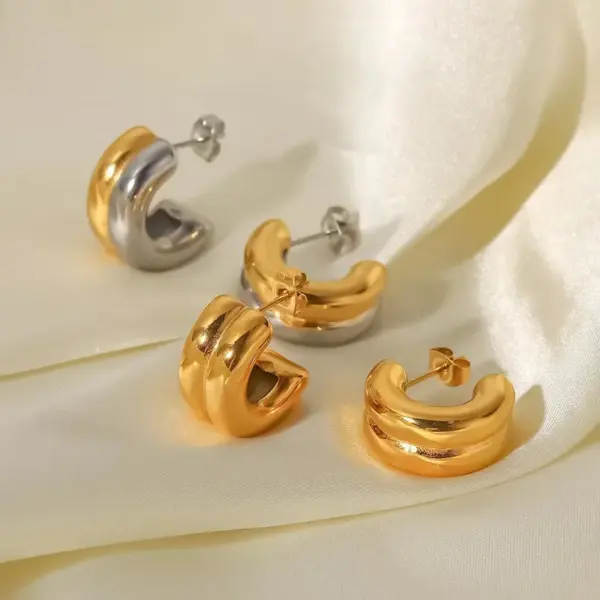 Wholesale 1 Pair Basic Simple Style C Shape Plating 304 Stainless Steel Ear Studs