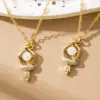 Wholesale Three-dimensional Letter Necklace For Women With Electroplating KC Golden Plated Copper, Artificial Rhinestones, And Cable Chain