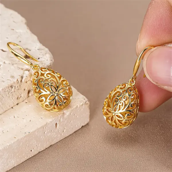 Wholesale Three-dimensional Geometric Drop Earrings For Women In Copper With KC Golden Water Plating And 0.03µm Thickness
