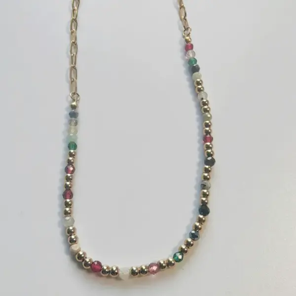 Wholesale 18K Gold Plated Colorful Beads 304 Stainless Steel Vacuum Electroplated Geometric Waterproof Non-Fading Hypoallergenic Bead Chain Necklace Unisex