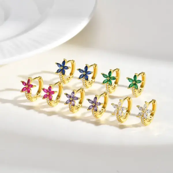 Wholesale Imitation Gold Plated Copper Water Plated Zircon Flower Butterfly Bow Claw Inlaid Hoop Earrings For Women