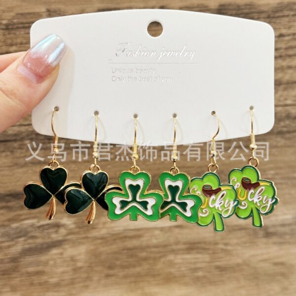 oly-5e5ee7790c981672db0df91825e33b76 Wholesale Patrick's Day carnival earrings suit personality green alloy oil drop clover hat earrings