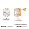 Wholesale 18K Real Gold Plated In Vacuum Plating Furnace 304 Stainless Steel Letter Zircon Earrings Simple Ear Jewelry Waterproof Non-Fading