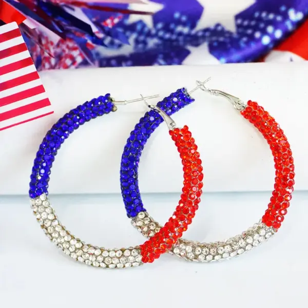 oly-5e7c2c9c87e3b39c59f6d6be42ec946f Wholesale Simple Color Block American Patriotism Diamond Stud Earrings Independence Day Trendy Geometric Pattern Artificial Crystal Hoops