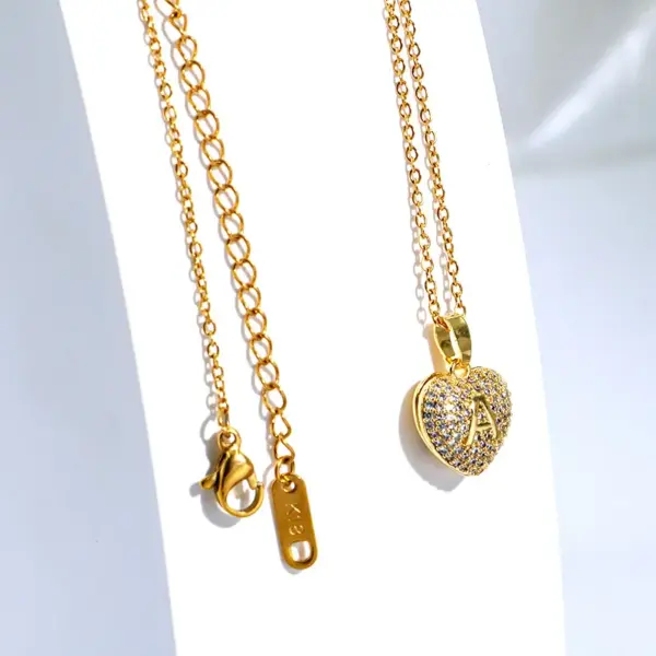 Wholesale Cute Sweet Heart Shape Titanium Steel Copper Plating Inlay Zircon Pendant Necklace