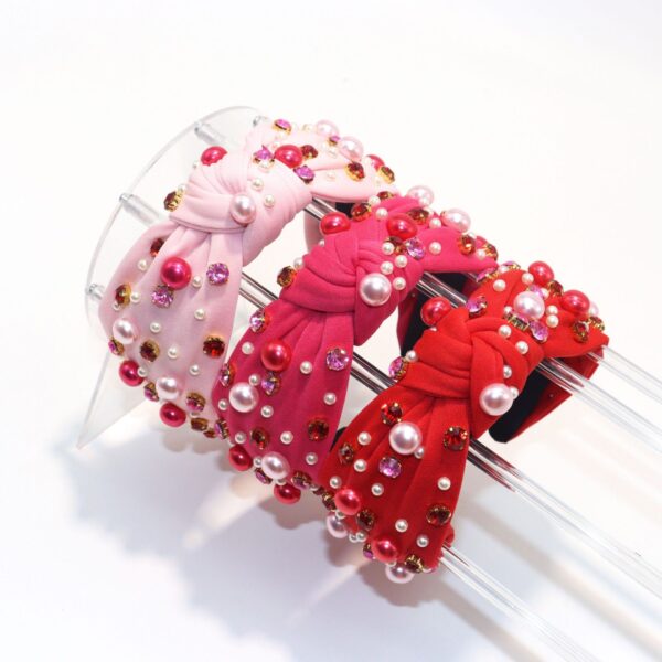 Wholesale Valentine's Day Pearl Rhinestone Hoop Light Luxury Kink Fabric High Cranial Top Hair Hoop Face Wash Out Headwear